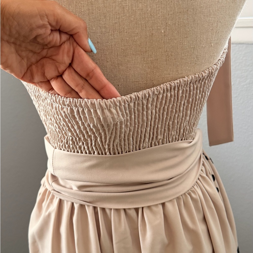 Elegant Beige Embroidered Wrap Long Dress - Picture 5 of 7